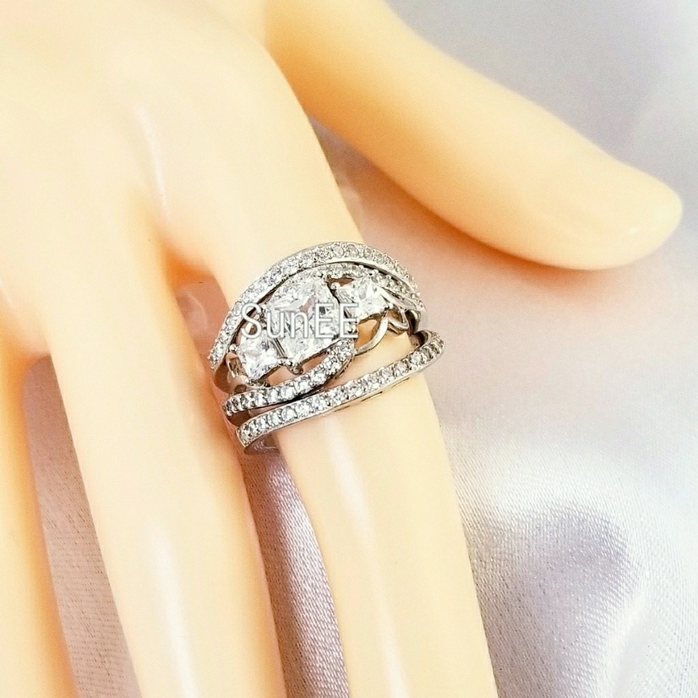 3pc Real 925 Princess Cut Engagement Wedding Ring